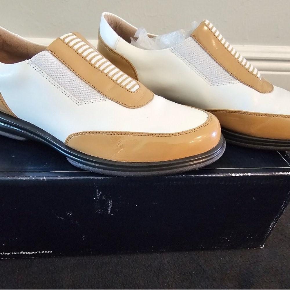 Women's White and Tan Athletic Shoes